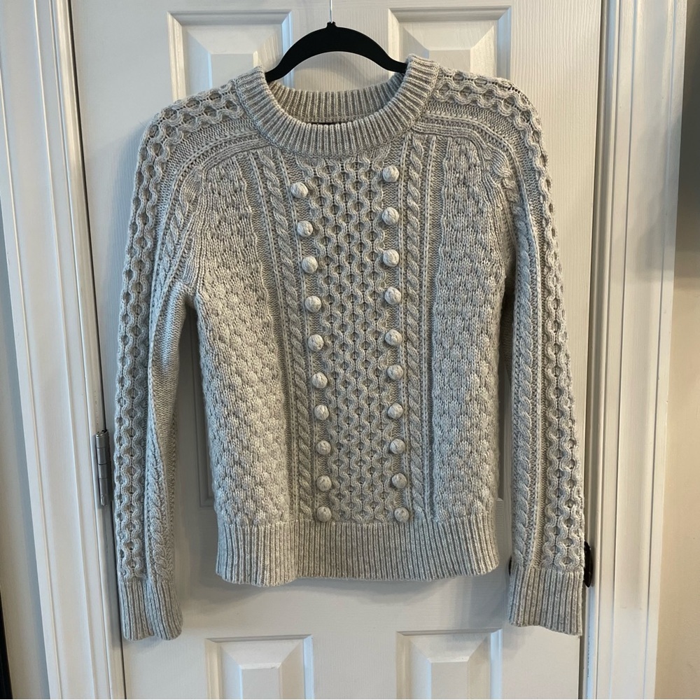 J Crew Gray Pom Pom Wool Blend Sweater Sz XS - Picture 3 of 9